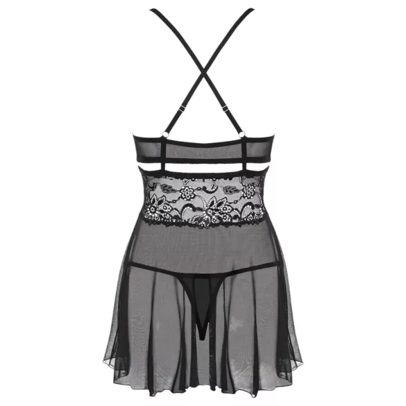 Obsessive babydoll komplekts caurspīdīgs mežģīņu melns - L/XL