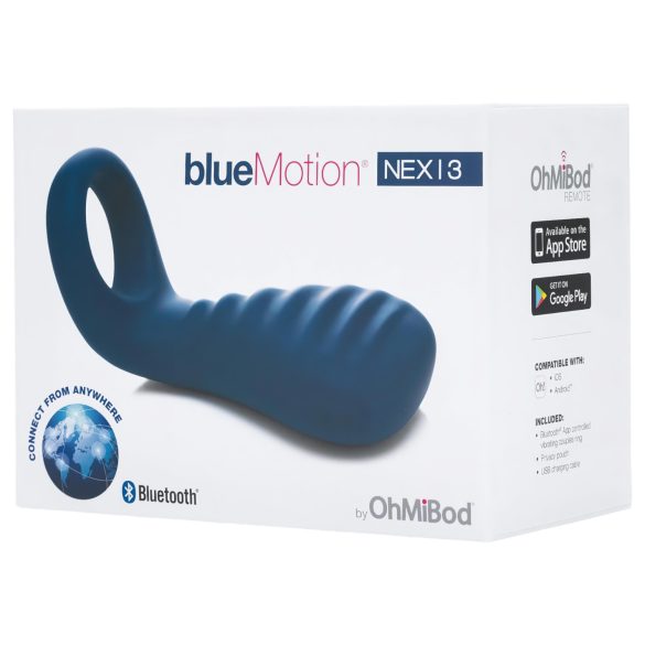 OHMIBOD Bluemotion Nex 3 - viedais, vibrējošais dzimumlocekļa gredzens (zils)