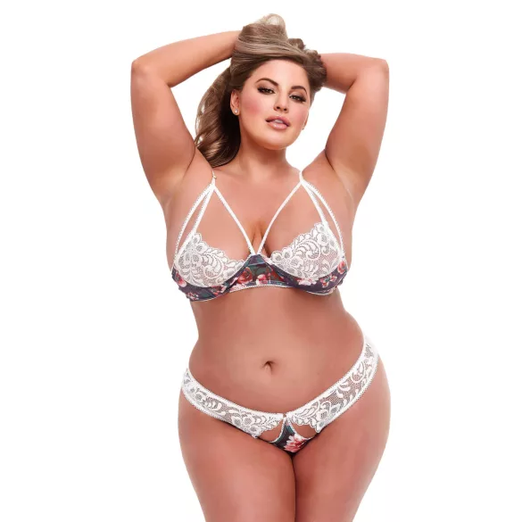 Baci Plus Size - ziedains, mežģīņu krūštura komplekts (balts)