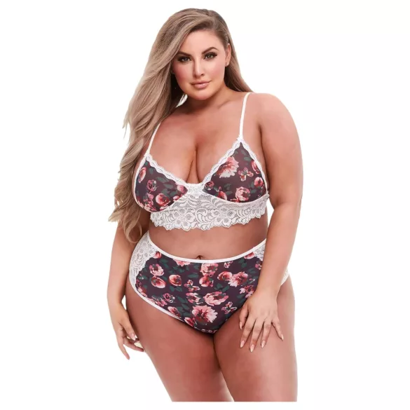 Baci plus size sieviešu mežģīņu krūštura komplekts ar ziedu rakstu