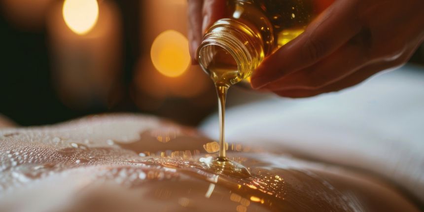 Erotiskās masāžas eļļa uzklāta uz ādas relaksējošai jutekliskai masāžai | lovesexshop.lv seksa veikals